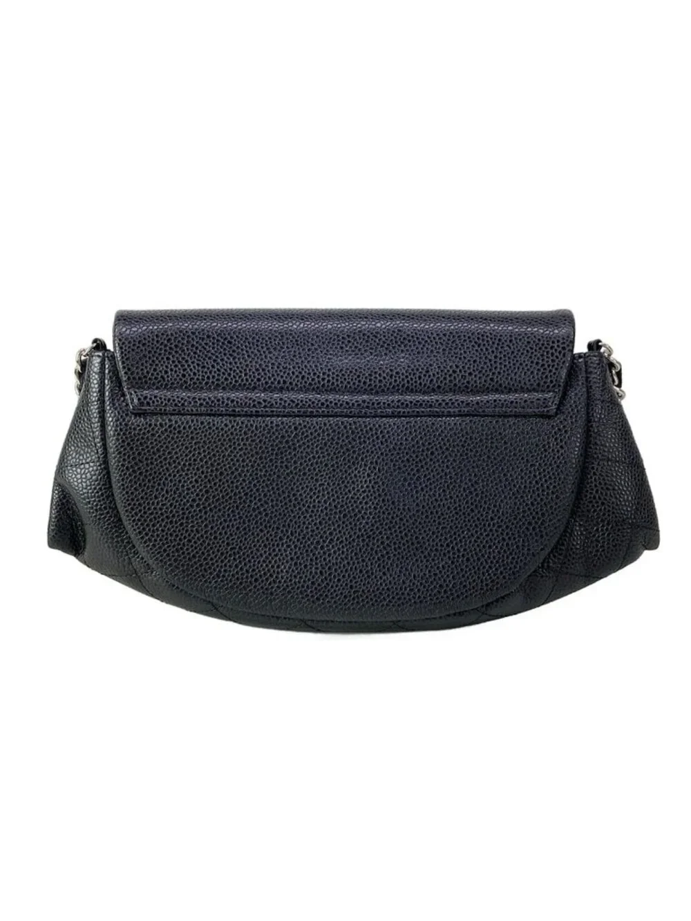 Chanel Wallet Half Moon Black Chain Shoulder Silver CC Logo